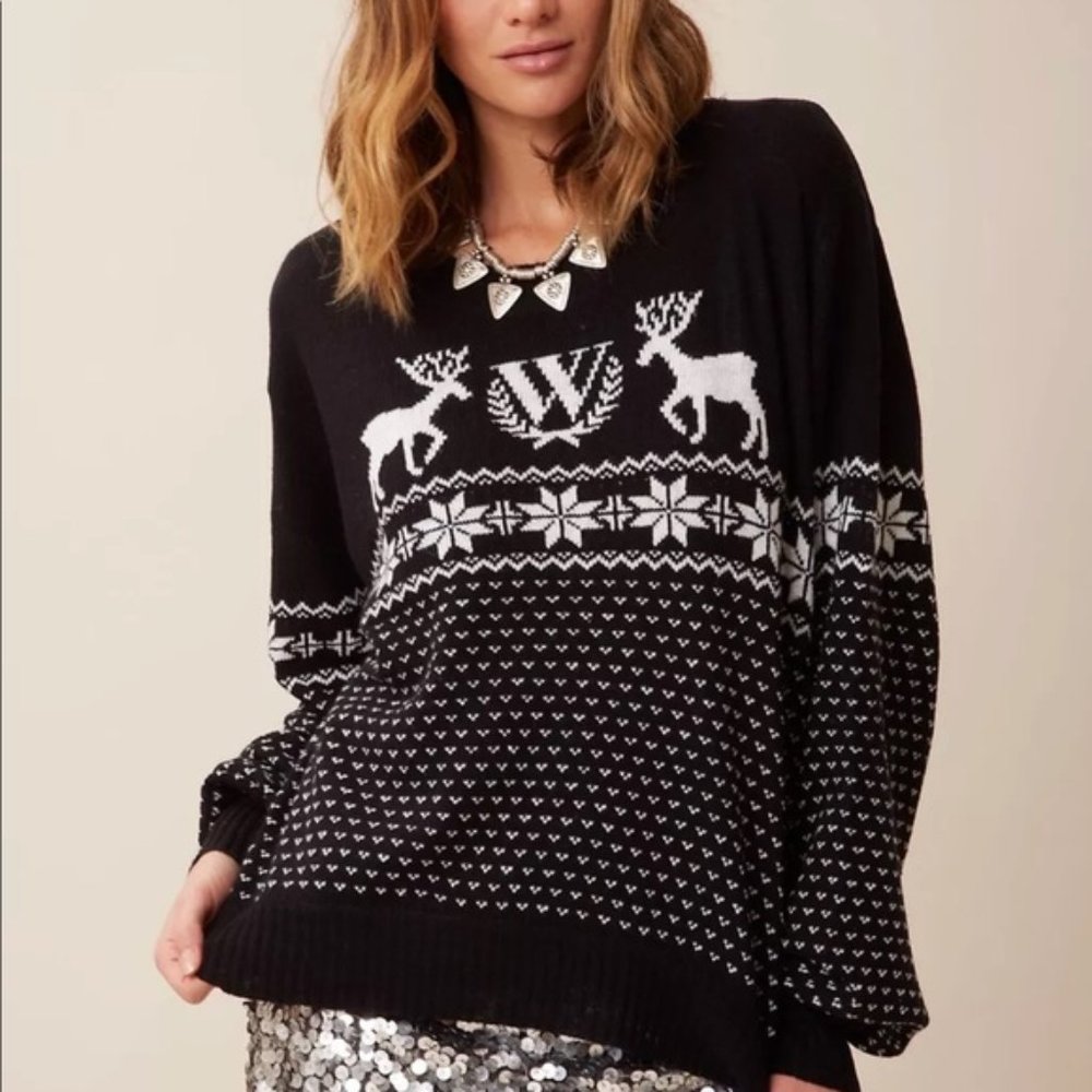 Wildfox Black and White Reindeer Sweater